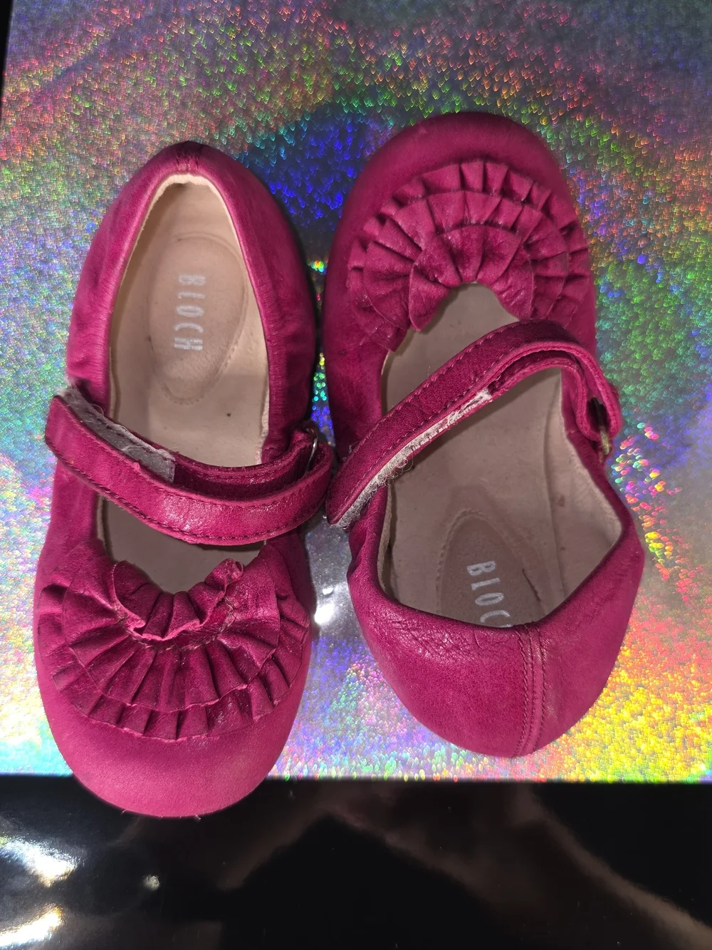 Bloch Hot Pink Ruffle Mary Jane Girls' Ballet Shoes Sz 24 (US 7-8) Toddler